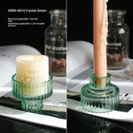 photophore verre transparent moderne bougies assorties rayures verticales décoration intérieure table élégant support