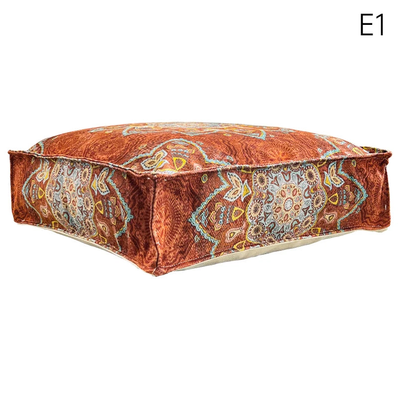 coussin sol orange bleu ethnique motifs floraux traditionnels carreaux coton polyester