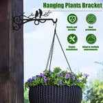 support plante suspendu oiseaux stylisés motifs floraux vis mural noir artisanal