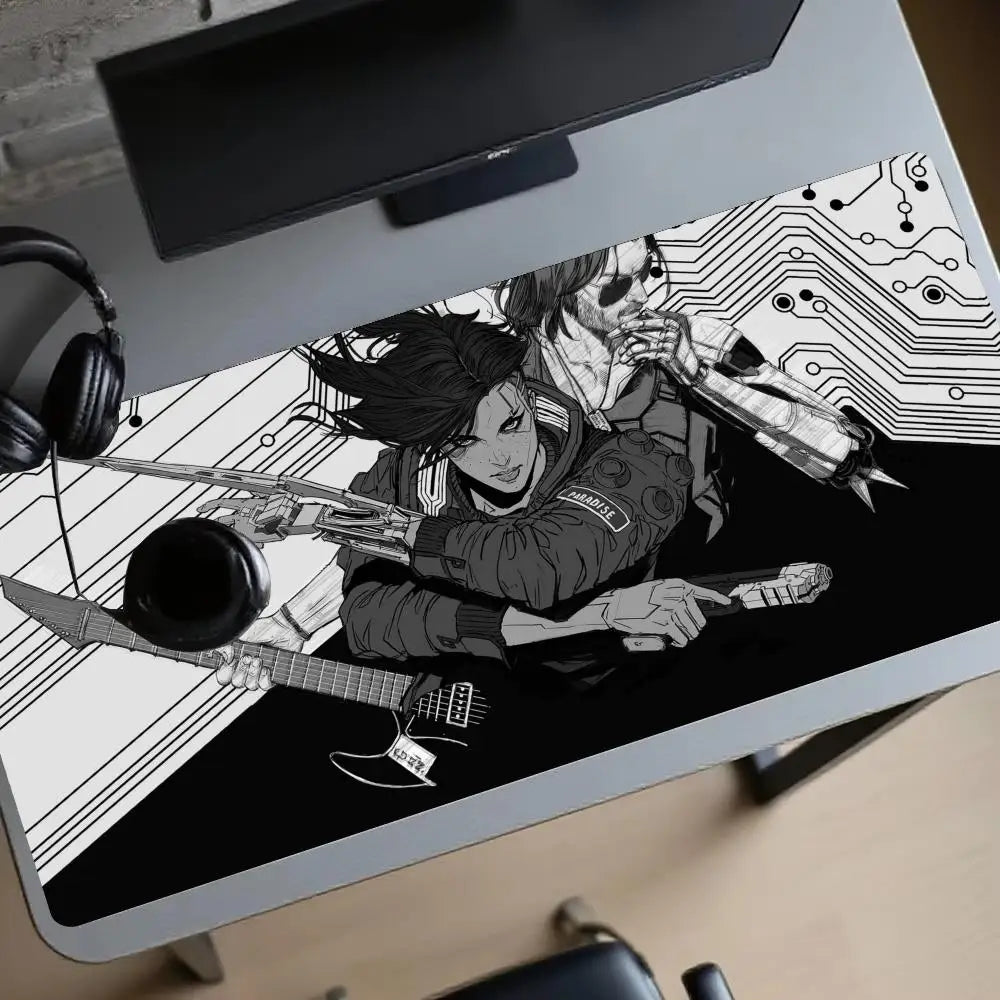 tapis souris noir graphique guitare circuit imprimé gamer grande taille haute qualité caoutchouc