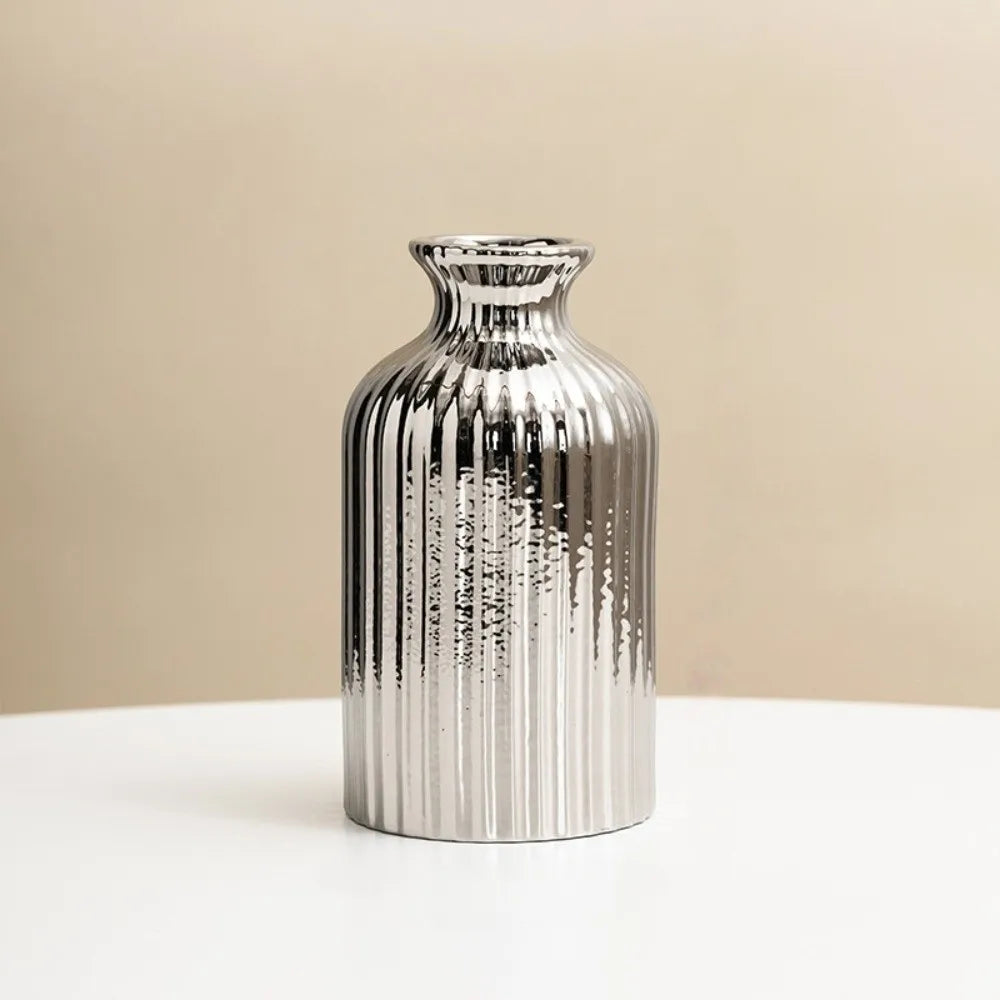 vase argenté doré moderne rayures verticales décoration table floral simple