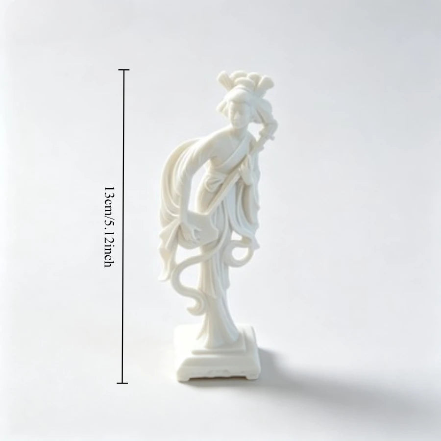 statue geisha blanche sculpture zen decoration intérieure artisanale ornement blanc plastique classique 13cm