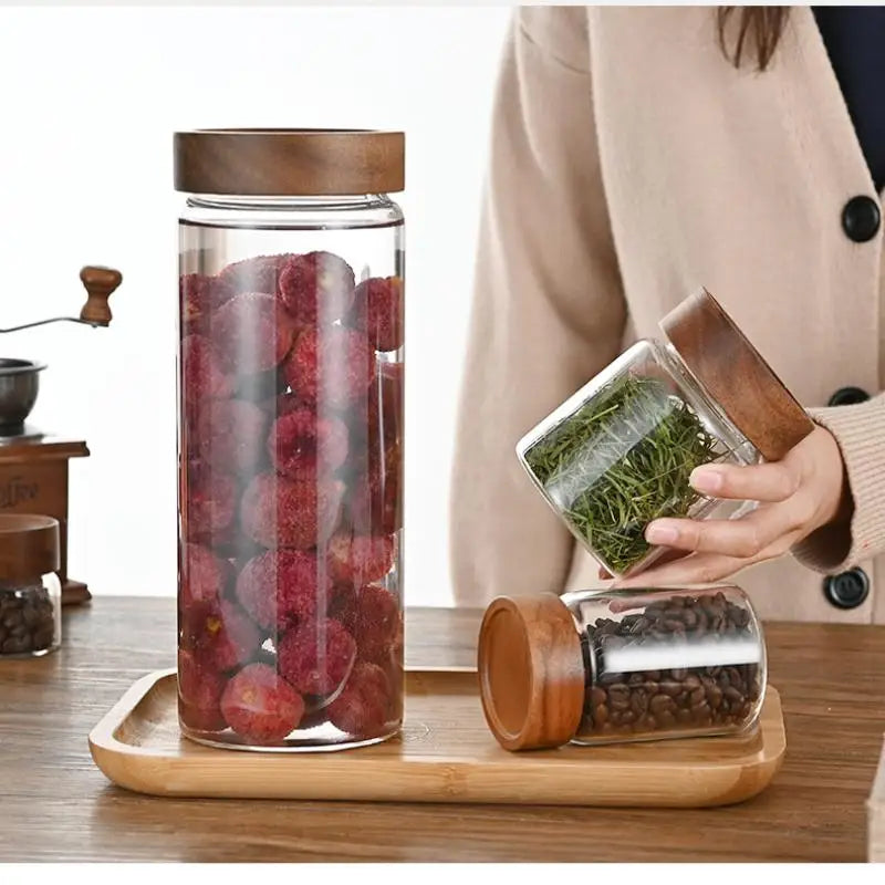 pot conserves verre transparent couvercle bois poignée moderne minimaliste almacenamiento alimentos