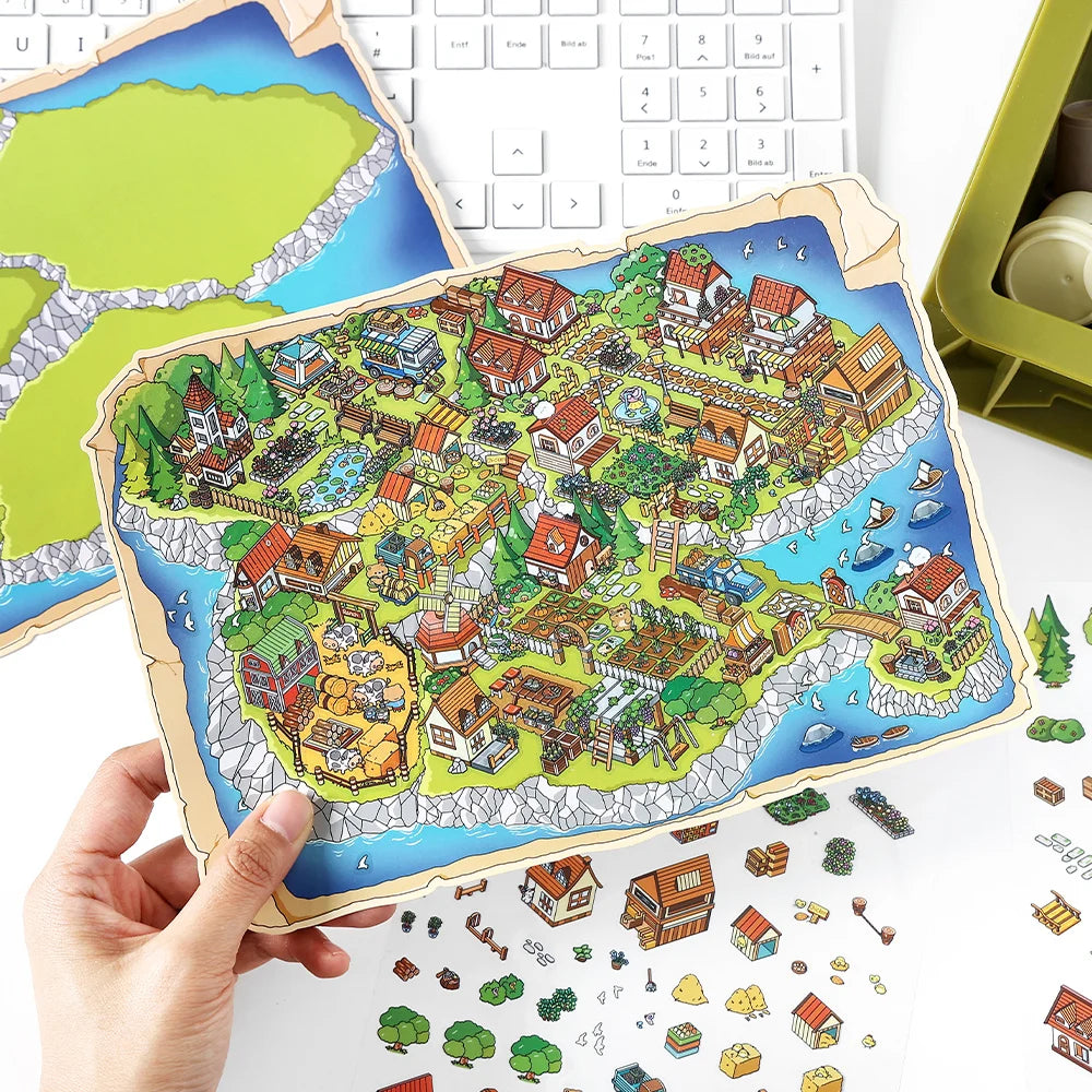 puzzle pieces multicolores cartoon animaux maisons paysages bricolage scrapbooking matériaux opaques
