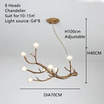 Suspension lumineuse moderne dorée branches naturelles translucides ampoules led g4