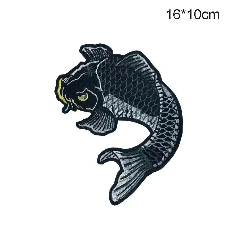 patch brodé poisson koi noir ecailles traditionnel asiatique coton polyester diy personnalisable