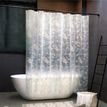 rideau douche translucide motif fleurs blanches feuilles moderne métalliques blanc
