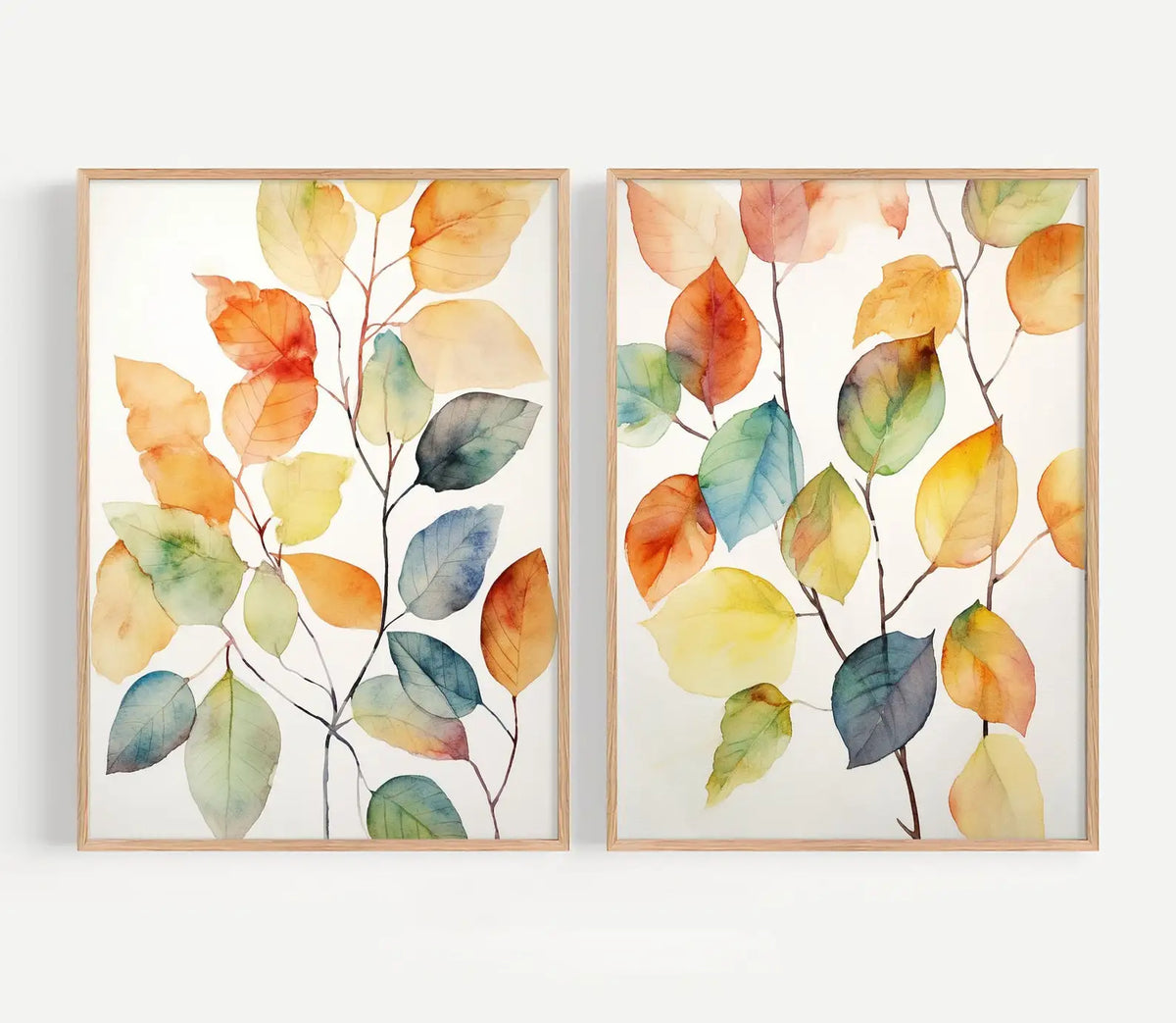 affiches modernes toile feuilles colorées automne sans cadre vert orange bleu brun paysage vertical
