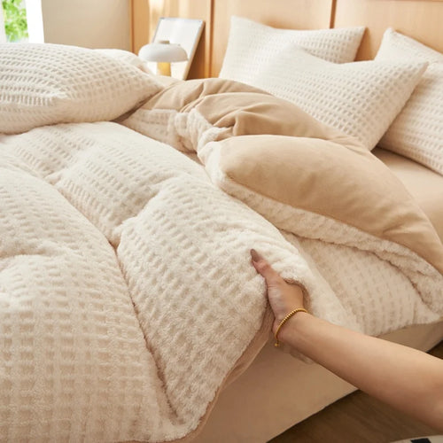 ensemble literie moderne 100 polyester polaire douceur beige bleuclair taiesoreiller couverture doubleface king size