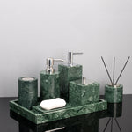 ensemble salle bain marbre vert doré distributeur savon porte brosse dents plateau rangement