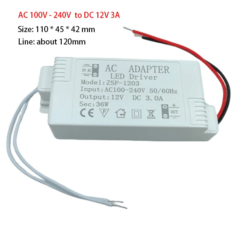 adaptateur led driver 12v 1a 6w 2a 24w 3a 36w 4a 48w 5a 60w