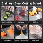 planches découper acier inoxydable surface brossée moderne trou accrochage durable alimentaire