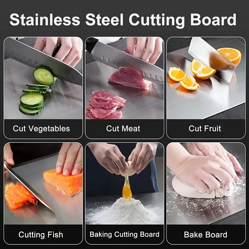 planches découper acier inoxydable surface brossée moderne trou accrochage durable alimentaire