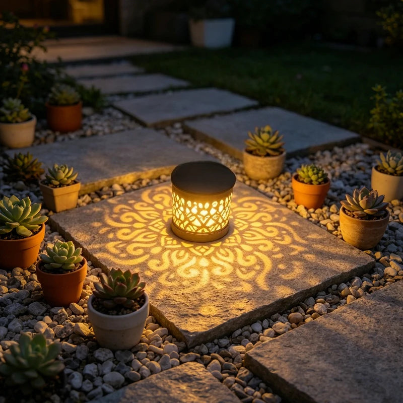 lampe solaire décorative moderne noire dorée ajourée florale ip65 extérieure jardin terrace