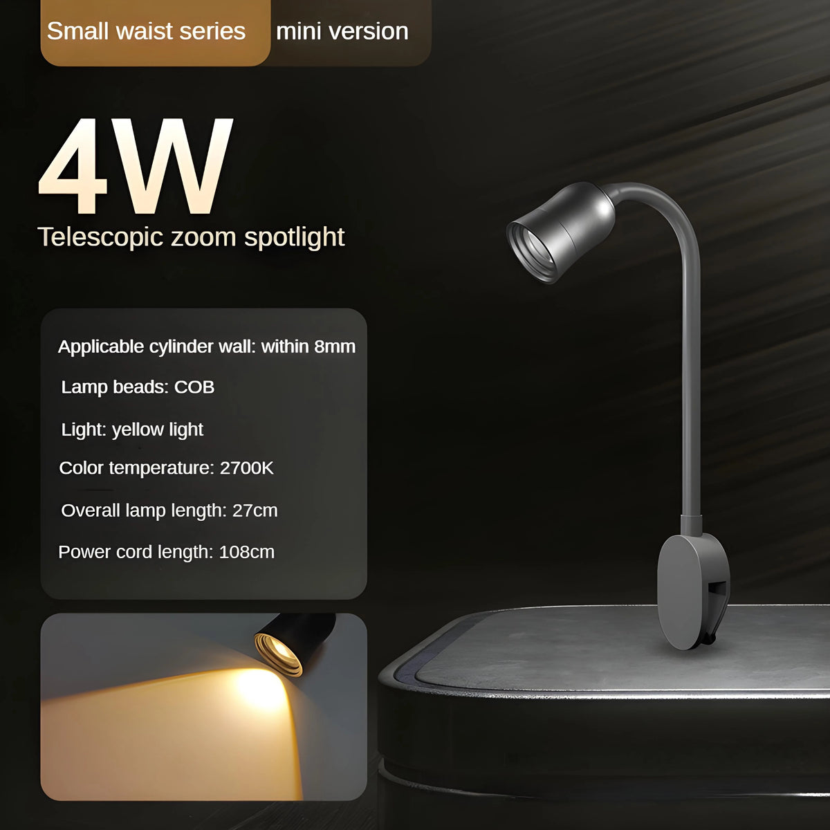 lampe poche argentée moderne 17watts 210v 240v base carrée câble noir variable focus