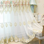 rideau tulle transparent brodé fleur doré élégant maison moderne polyester