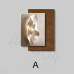 tableau abstrait contemporain mural led blanc gris marron clair ondulé mat éclairage minimaliste chambre