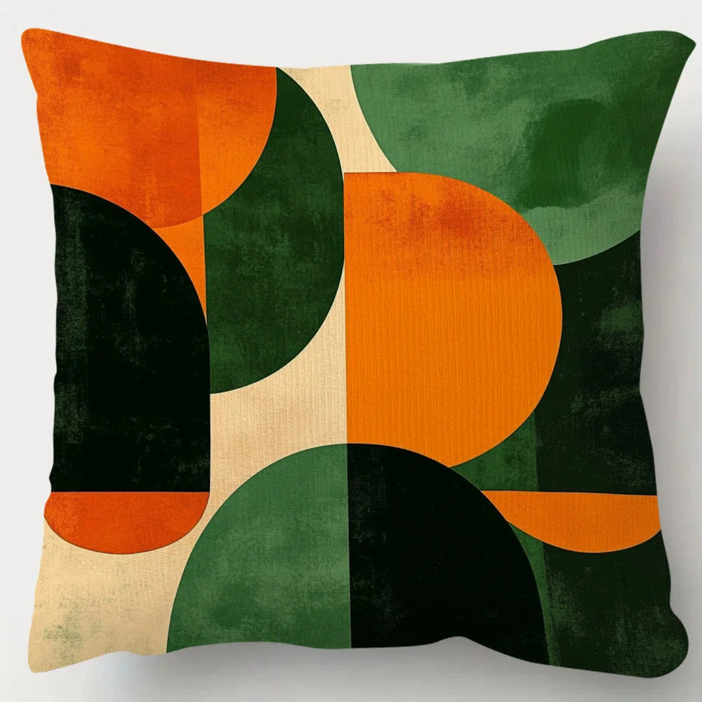 housse coussin géométrique vert orange beige zipper contemporain déco canapé chambre coussin intérieur