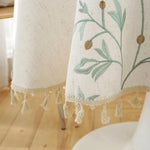nappe table lin broderie végétale feuilles branches tassellettes classique beigeclair réutilisable machineextérieurhôtelmarriages
