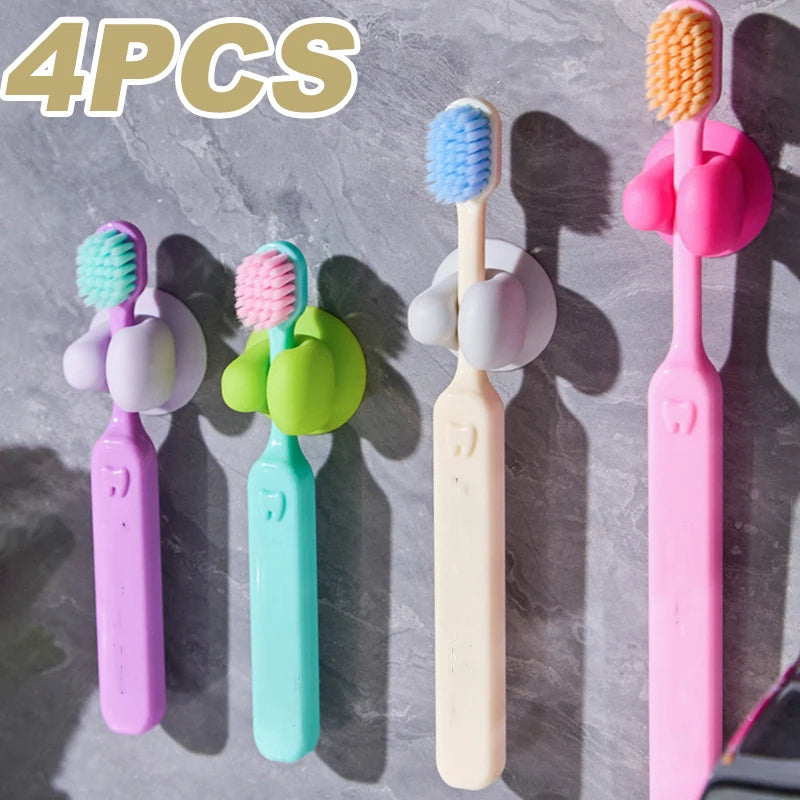 Porte-brosse à dents mural en silicone noir avec 4 supports ventouse
