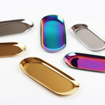 assiettes ovales modernes or argent multicolore assiettes décoration métal inoxydable lisses brillantes respectueux environnement