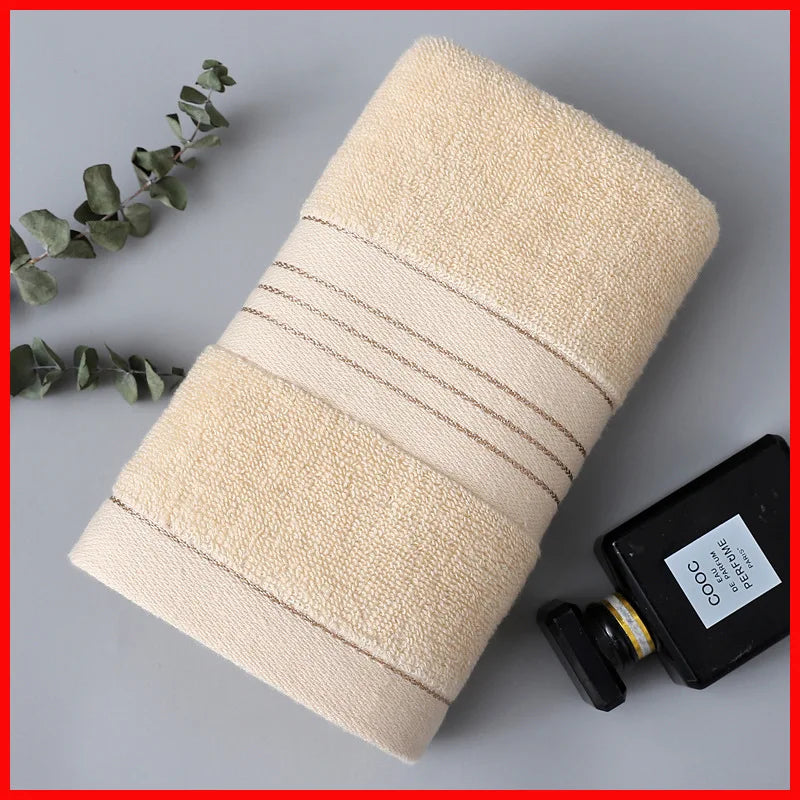 serviettes coton polyester rayures dorées bleu beige marron absorption rapide toilette classique adultes