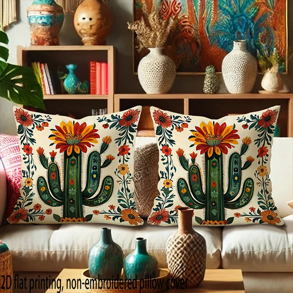 taies d'oreiller décoratives cactus fleurs modernes polyester peacheskin 40x40cm 45x45cm 50x50cm 60x60cm ethnique