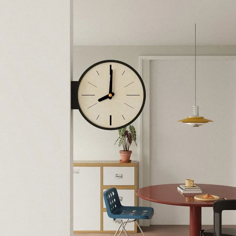 horloge murale double face noir blanc aiguille digitale minimaliste salon decoration