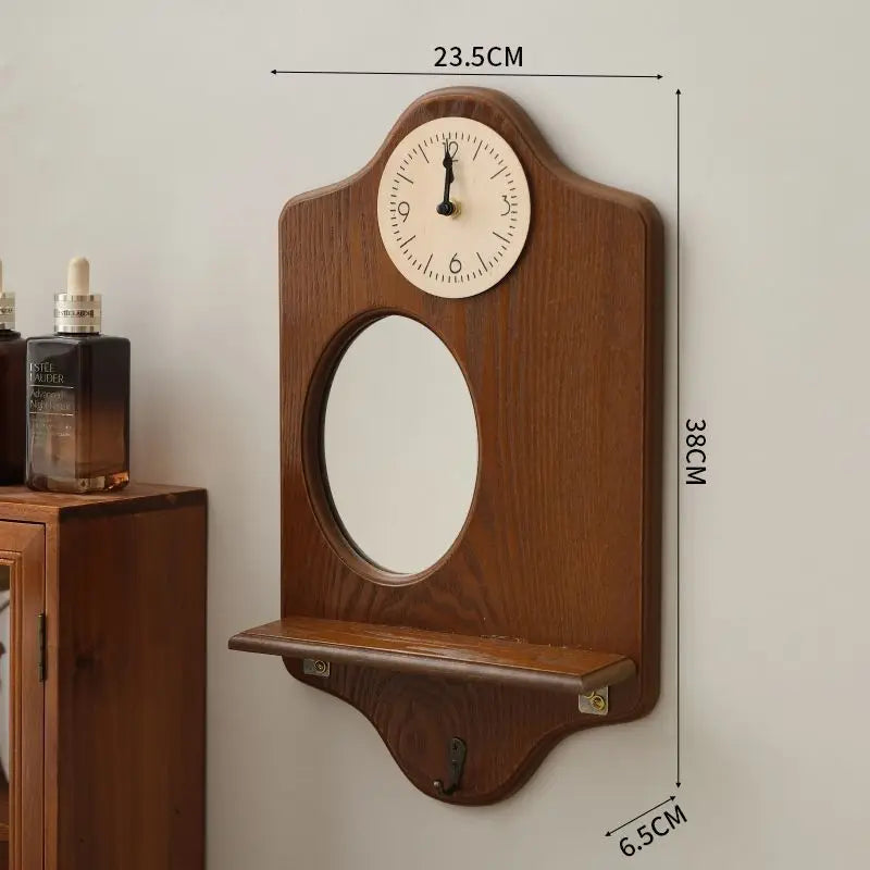 horloge murale bois horizontale compartiment rangement porte verre classique suspension porte clés
