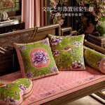 coussin carré velours fleur peony oiseau classique vert rose violet blanc