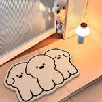 tapis moderne trois chiots dessin animé beige clair noir antidérapant polyester résistant salon chambre