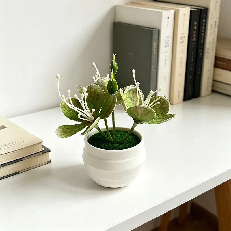 plante artificielle verte moderne fleurs roses blanches décoration intérieure basse posée chambre salon