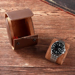boîtes montres simili cuir bleu marine marron clair classique fixations compartiments sécurité vintage