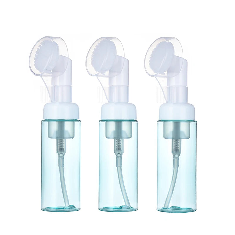 flacon mousse voyage 60 ml distributeur savon liquide brosse visage silicone transparent blanc rechargeable