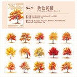 sticker illustration arbres divers couleurs feuillage adhésif album photo créatif vert rose blanc