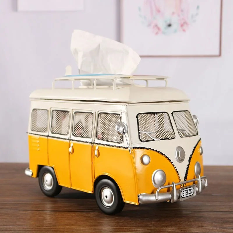 boîte mouchoirs bus vintage métal jaune blanche bleue verte rouge décorative rétro salon