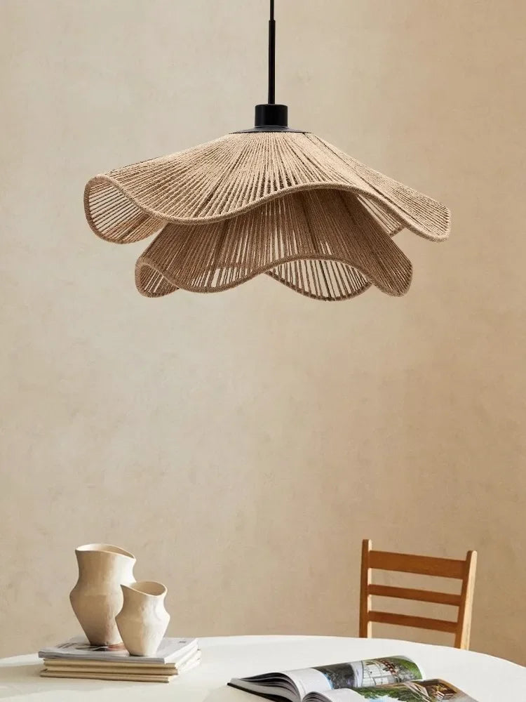 suspension tissée naturelle moderne rustique lumière chaude câble noir 40cm 50cm 60cm