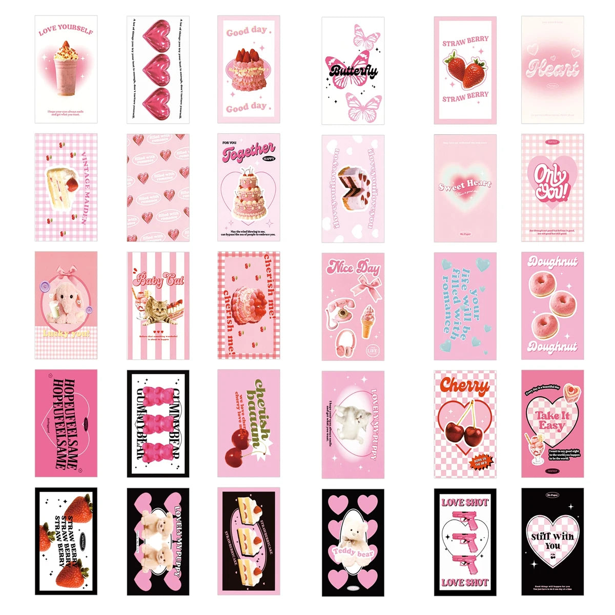 affiches kawaii girly moderne motifs fruits pompons tringle bois cartes décoratives rose rouge blanc