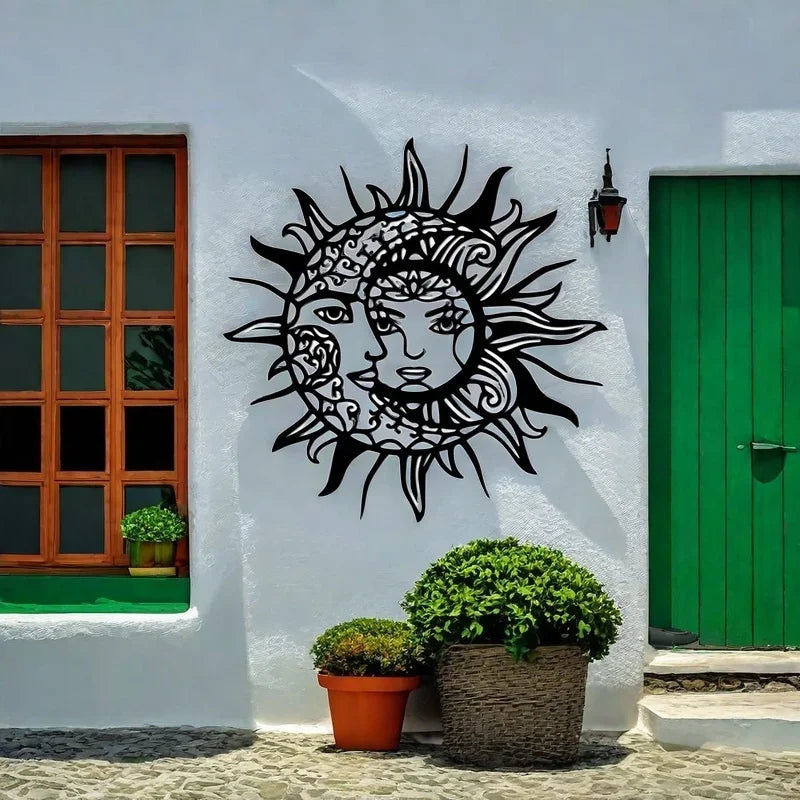 sticker mural art nouveau visage solaire noir adhésif décor intérieur opaque moderne chambre salon