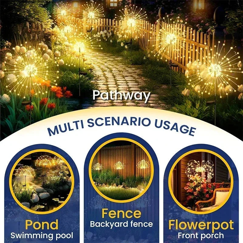 lumières solaires feux d'artifice multicolores modernes extérieures détecteur mouvement led autonomes festive vacances
