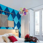 suspension lumineuse moderne transparente boules colorées violet bleu vert orange rose blanc