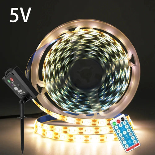 ruban led solaire flexible étanche blanc chaud froid télécommande clips fixation