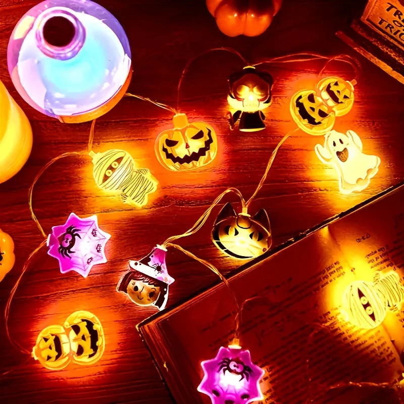 guirlande led halloween citrouille fantômes momies chapeaux sorcière clips orange noir violet