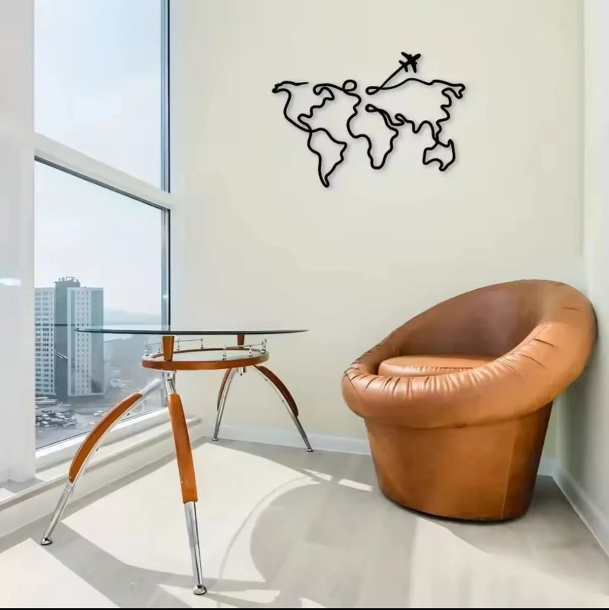décoration murale carte monde métal noir minimaliste ligne simple salon