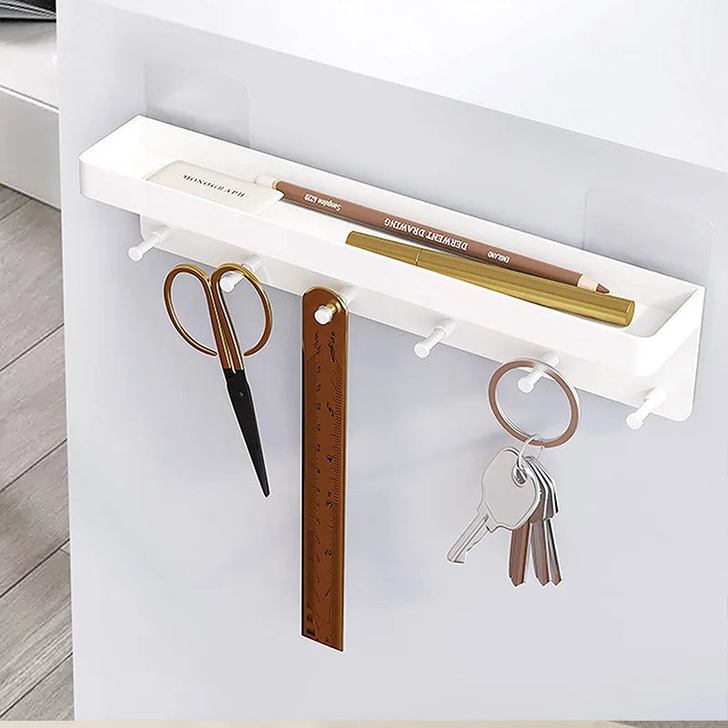 porte clés mural sans perçage crochets adhésifs blanc noir moderne rangement étiquettes règles ciseaux