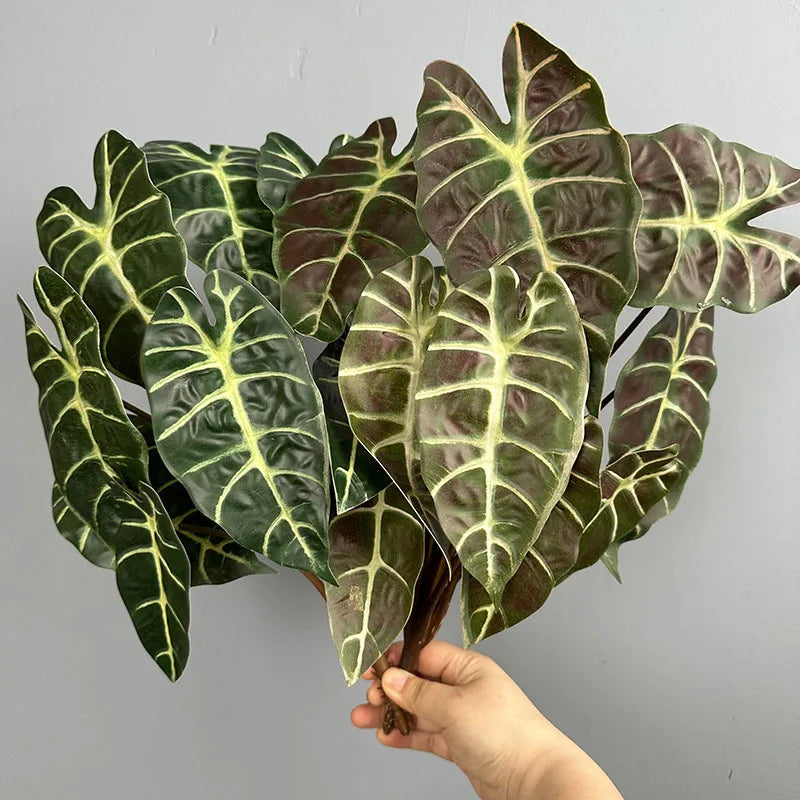 plantes artificielles decoration maison feuilles vert brun rouge veines blanches moderneintérieurDecorationFeuillesPlastique5pieces