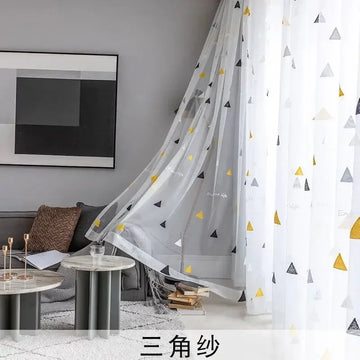 rideau géométrique moderne semi transparent polyester blanc gris jaune fenêtre intérieure