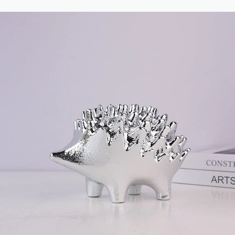 hérisson doré statuette ornement moderne décoration maison épines texturées métal brillant
