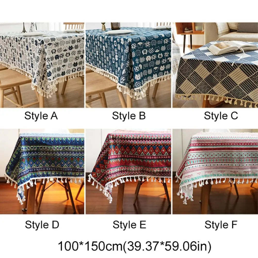 nappe table rectangulaire ethnique imperméable réutilisable coton polyester motifs géométriques tassels