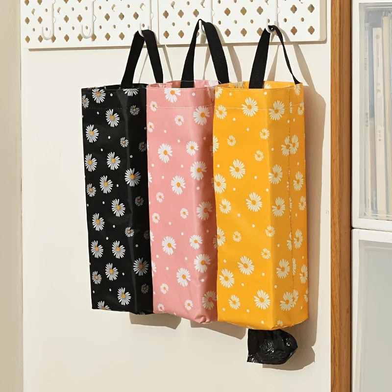sac main moderne fleurs blanches noir rose jaune poignées crochets casual